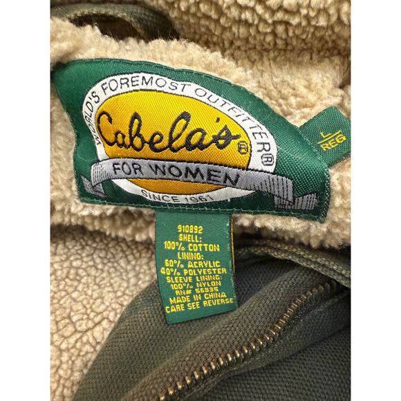 VTG Cabelas Chore Coat Mens Large Green Canvas Canvas Blend Fleece Lined Barn - Picture 2 of 6
